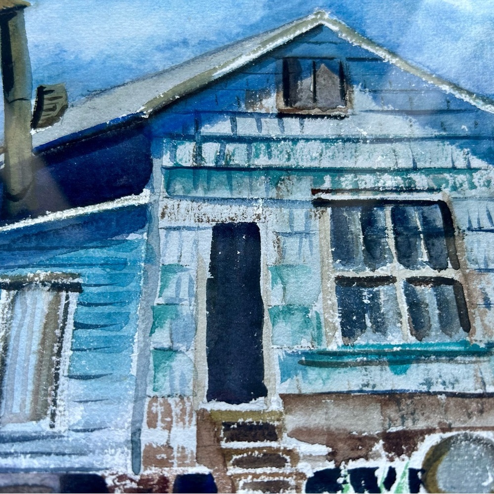 Vintage Seaside Watercolor Painting: Boatyard Scene by Margaret Ostranded - Picture 7 of 10